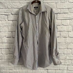 Boss Hugo Boss Slim Fit Blue Yellow Striped Button Front Shirt Size 17 34/35